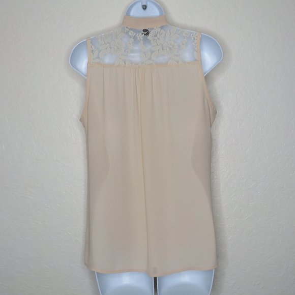 Forever 21* Women's Sleeveless Tie Bow Neck Curved Hem Lace Blouse~ Size‎ Small - Picture 2 of 13